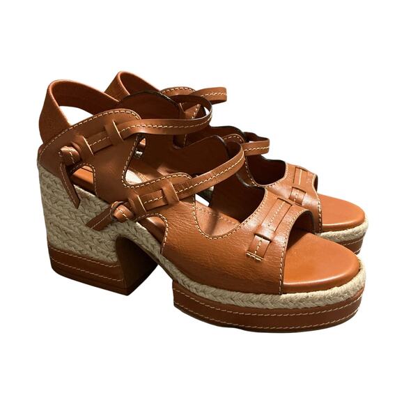 Zimmermann Tan Espadrille Leather Platform Sandals 38 US 7.5 Elastic Back - Picture 9 of 12